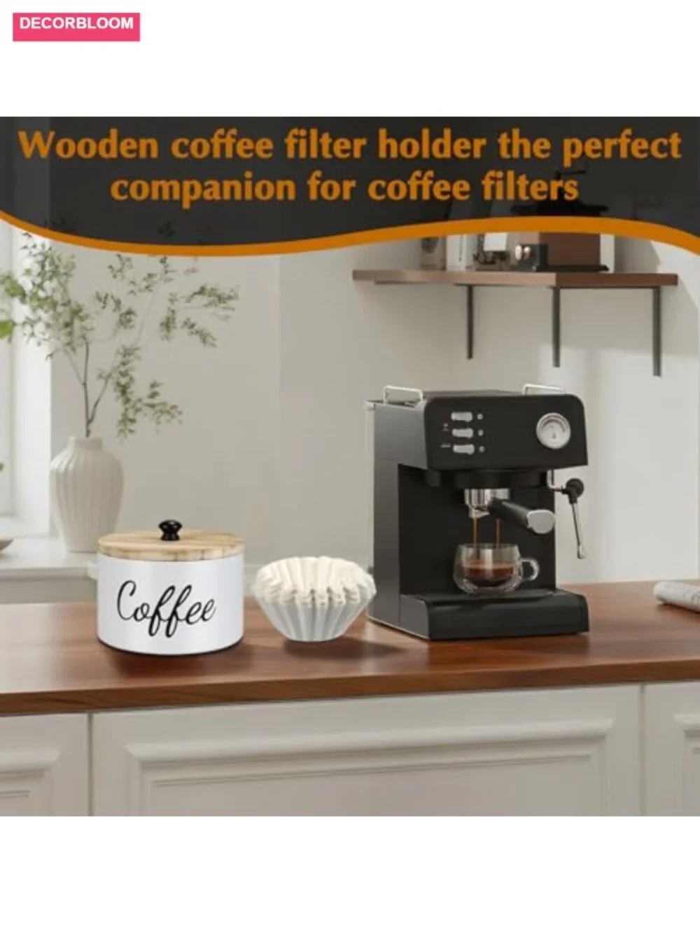 Wooden Coffee Filter Holder with Lid, Rustic Farmhouse Coffee Storage